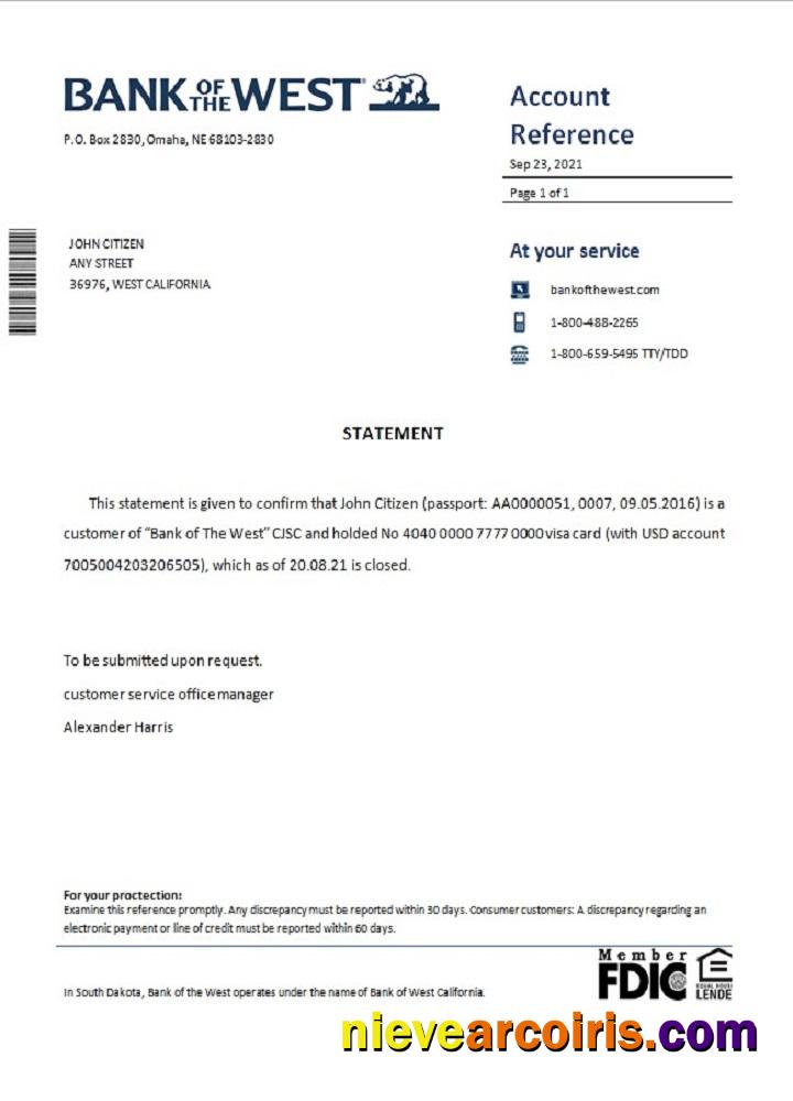 USA Bank of the West closure reference